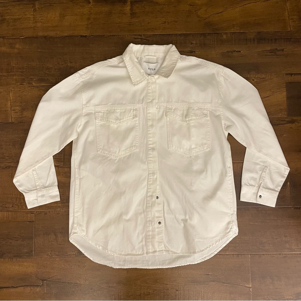 NWT Pistola Macadamia Denim Shirt Jacket Shacket Off-White Cream Size M